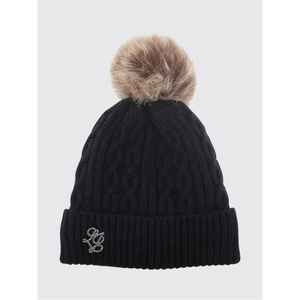 Liu Jo Women Wool Blend Beanie Liu Jo With Pom-Pom And Monogram Cuff